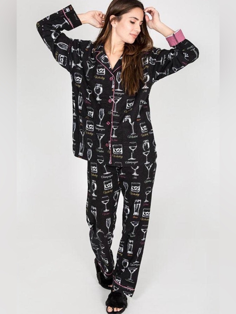 P.J. Salvage Great Minds Drink Alike Black Flannel Pajama Set – Medium